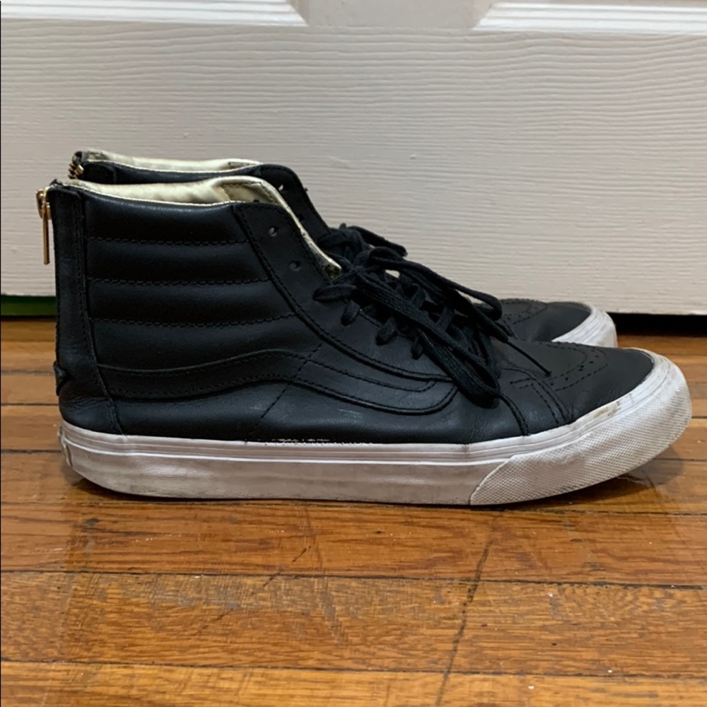 Black Vans hi tops with gold womens 10